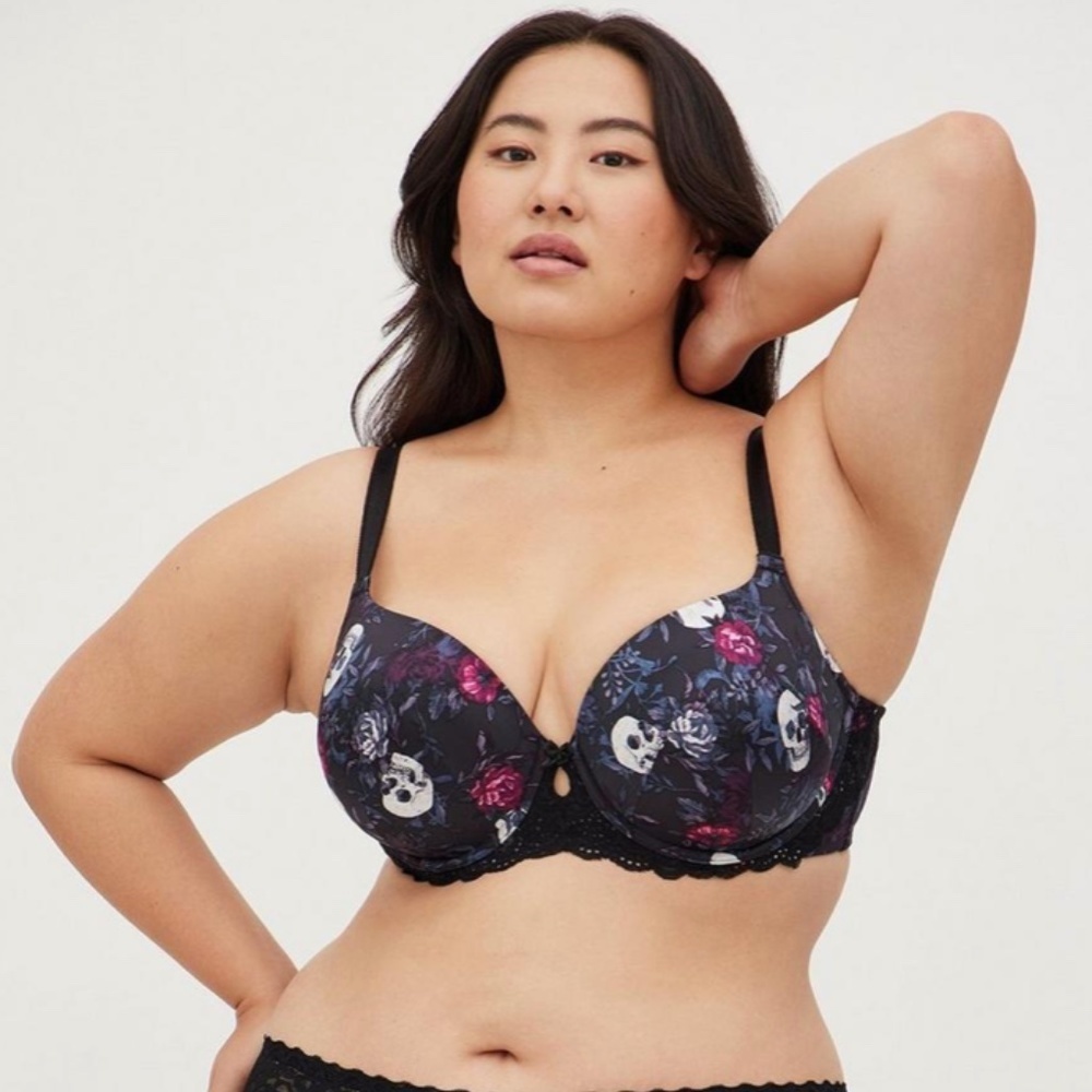 Torrid Skull Floral T-Shirt Lightly Lined Shine Straight Back Bra - Picture 3 of 7